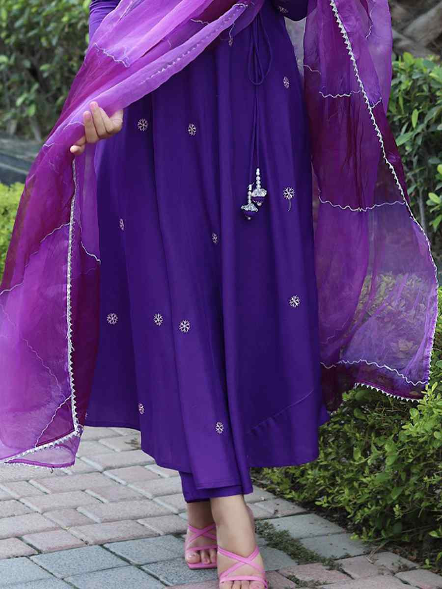 Purple Viscose Embroidered Festival Mehendi Ready Anarkali Salwar Kameez