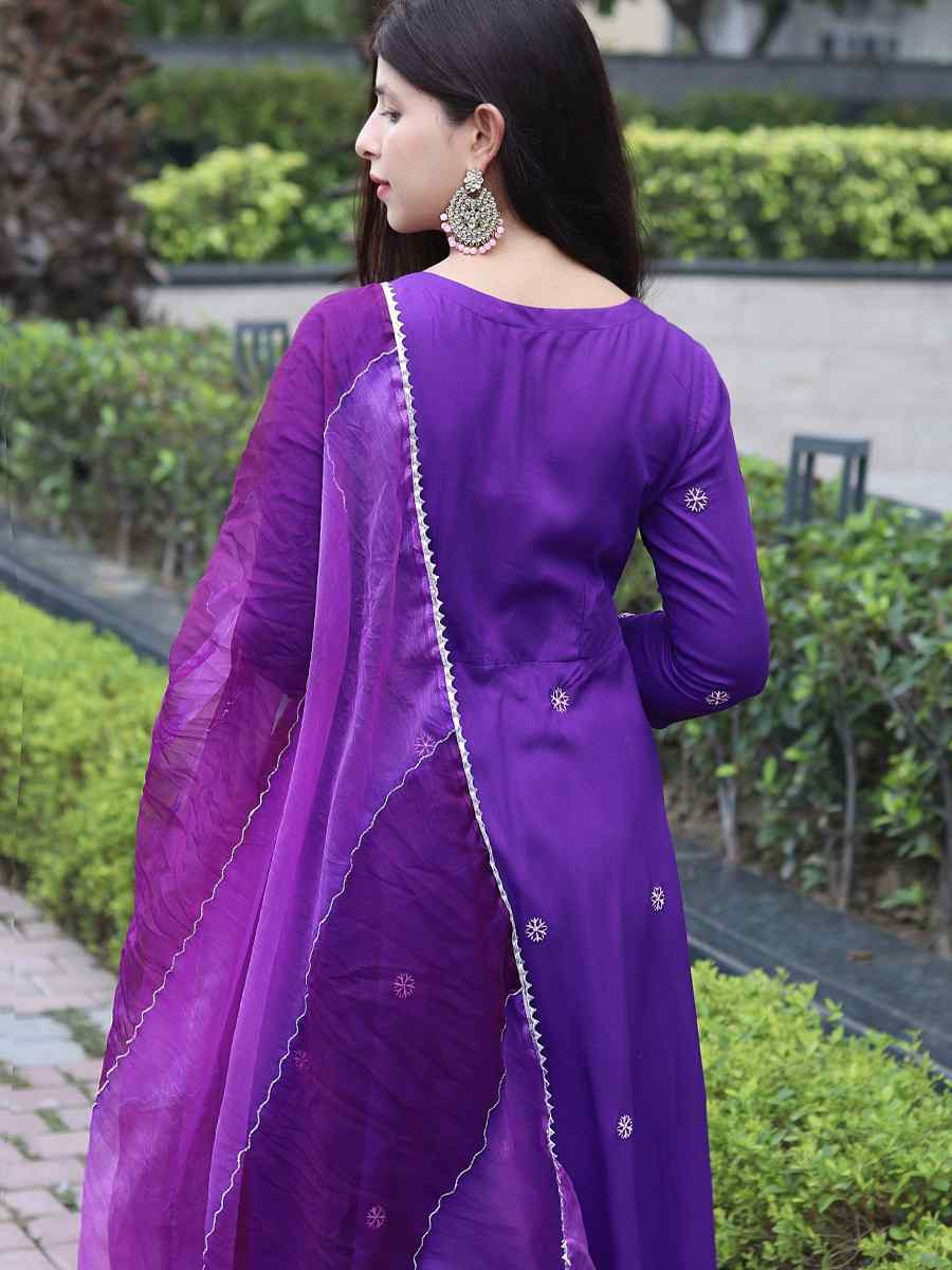 Purple Viscose Embroidered Festival Mehendi Ready Anarkali Salwar Kameez