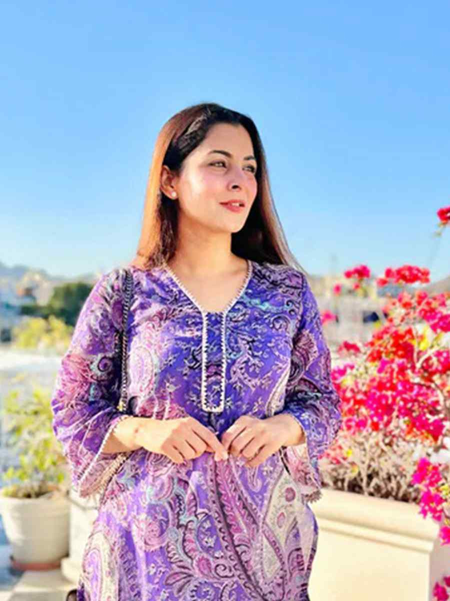 Purple Viscose Embroidered Festival Mehendi Ready Pant Salwar Kameez