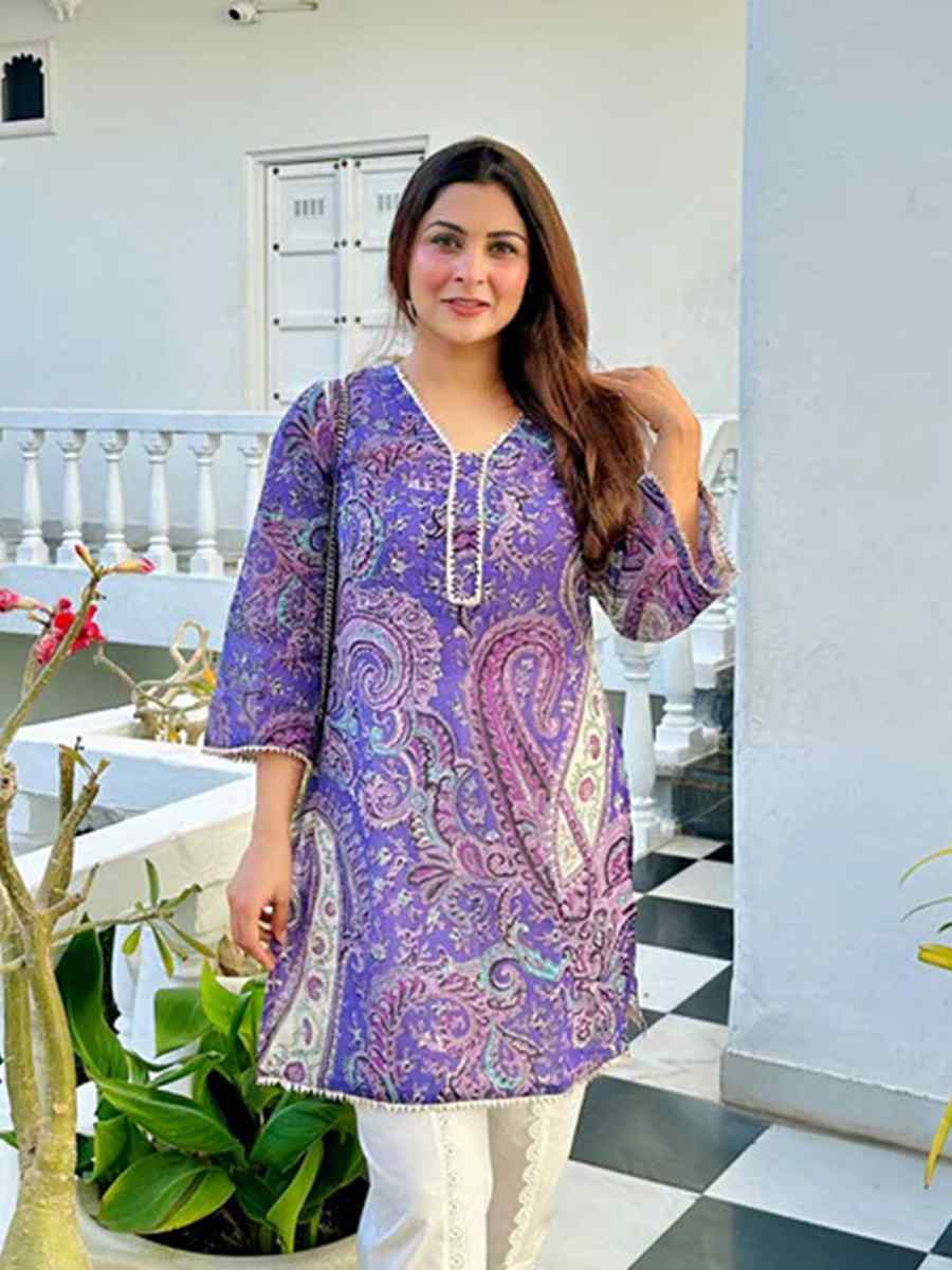 Purple Viscose Embroidered Festival Mehendi Ready Pant Salwar Kameez