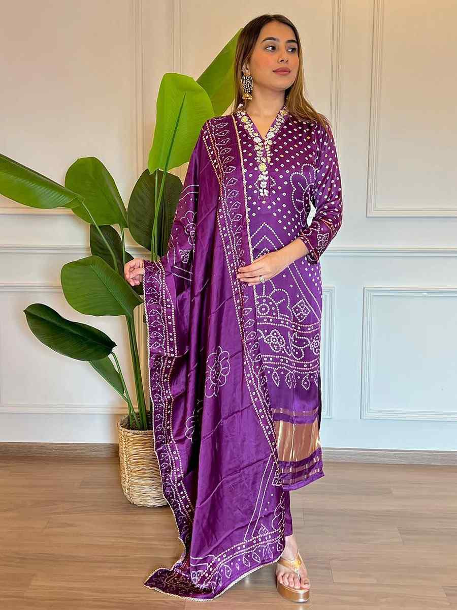 Purple Viscose Embroidered Party Wedding Ready Pant Salwar Kameez