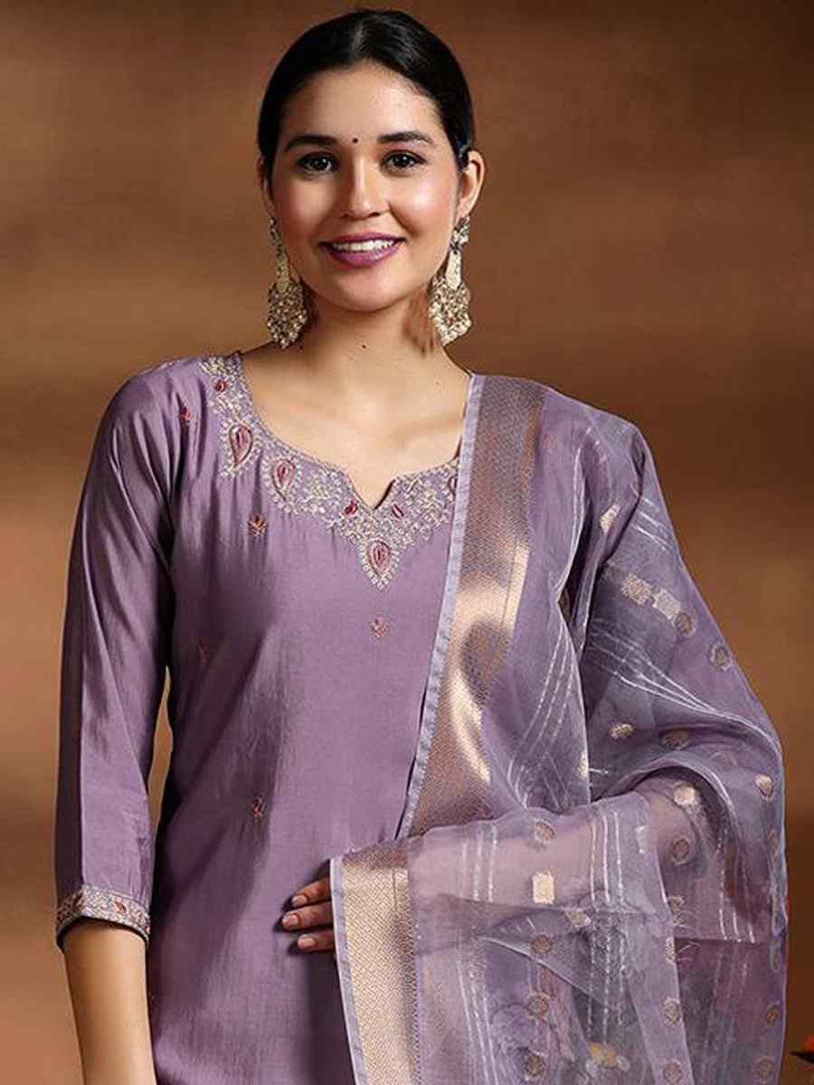 Purple Viscose Embroidered Party Wedding Ready Pant Salwar Kameez