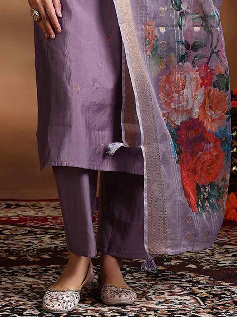 Purple Viscose Embroidered Party Wedding Ready Pant Salwar Kameez