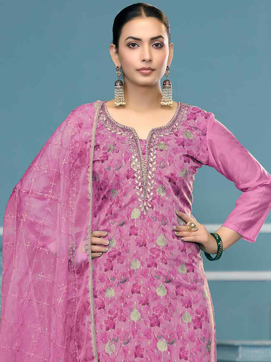 Purple Viscose Organza Embroidered Wedding Festival Pant Salwar Kameez