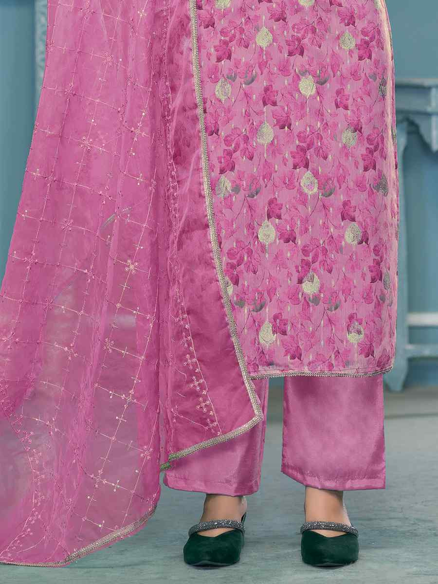Purple Viscose Organza Embroidered Wedding Festival Pant Salwar Kameez