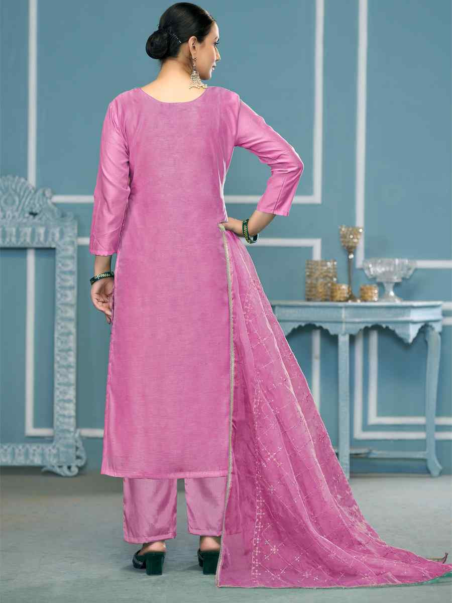Purple Viscose Organza Embroidered Wedding Festival Pant Salwar Kameez