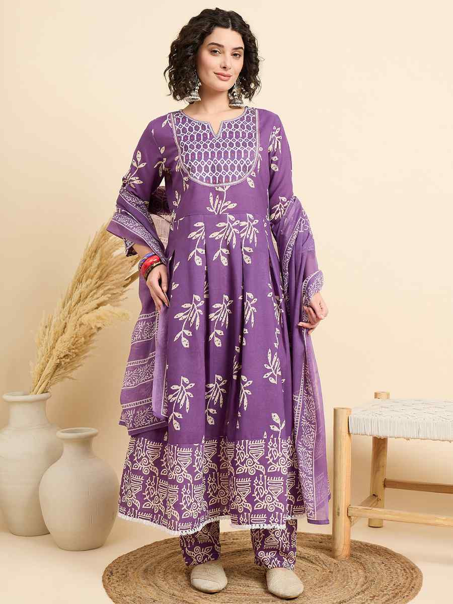 Purple Viscose Printed Festival Casual Ready Pant Salwar Kameez