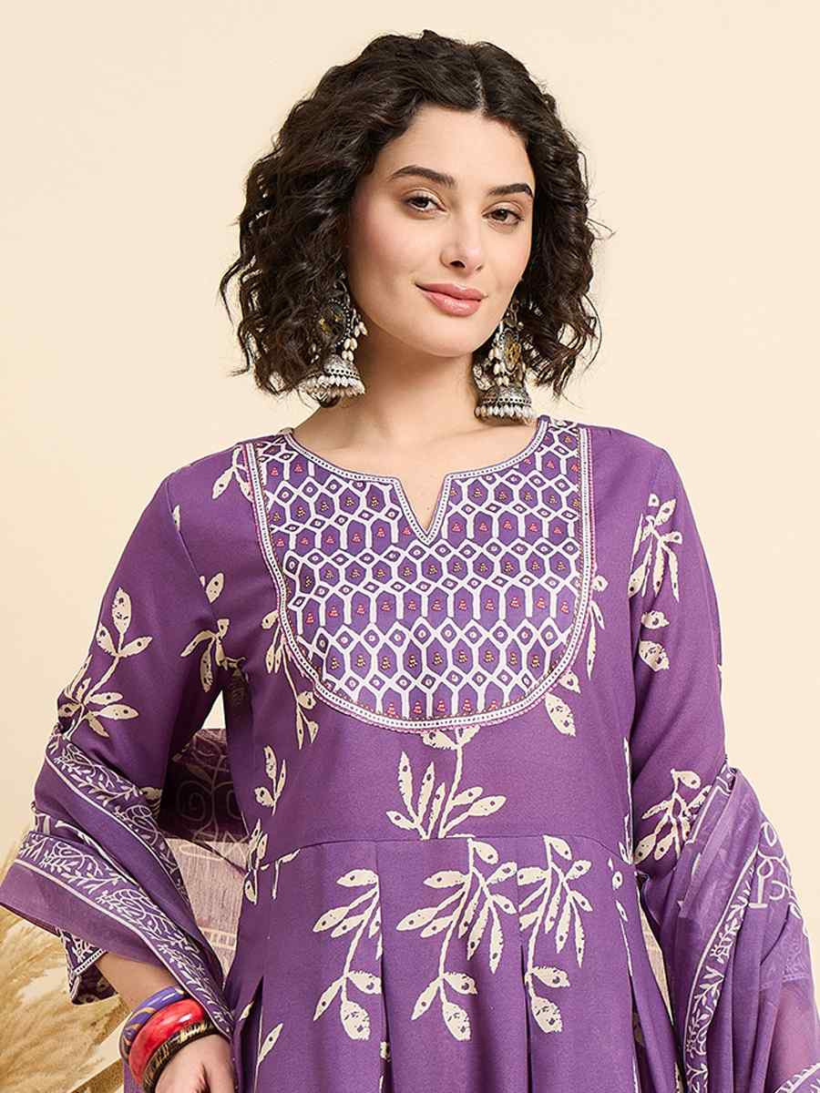 Purple Viscose Printed Festival Casual Ready Pant Salwar Kameez