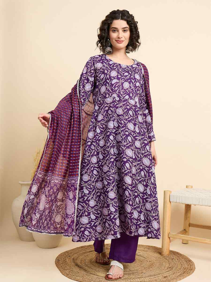 Purple Viscose Printed Festival Casual Ready Pant Salwar Kameez