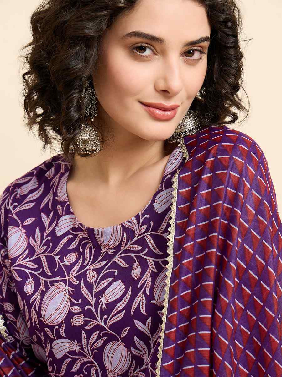Purple Viscose Printed Festival Casual Ready Pant Salwar Kameez