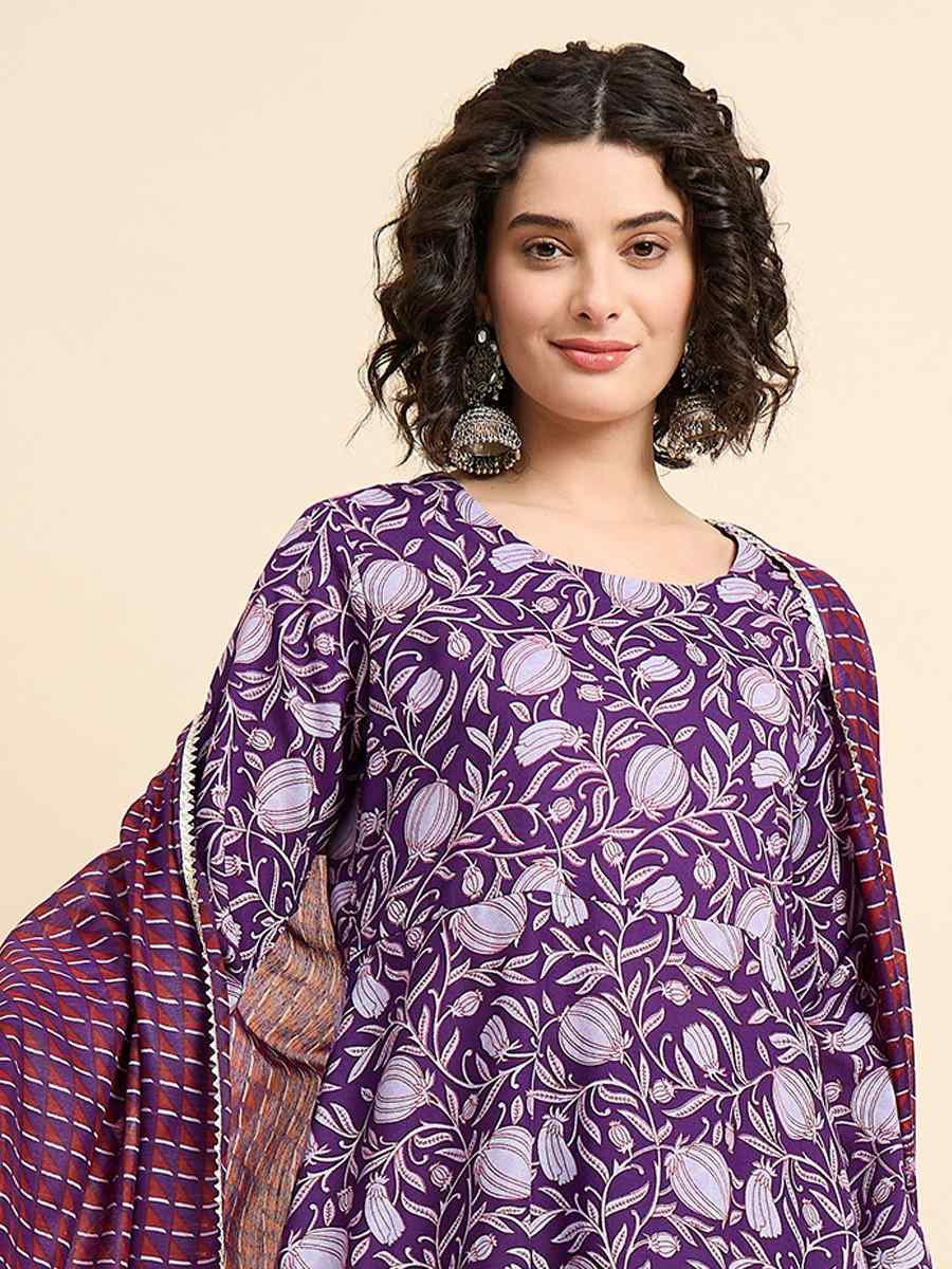 Purple Viscose Printed Festival Casual Ready Pant Salwar Kameez