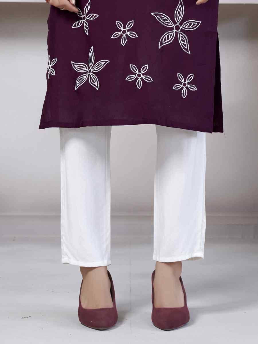 Purple Viscose Rayon Embroidered Festival Casual Kurti
