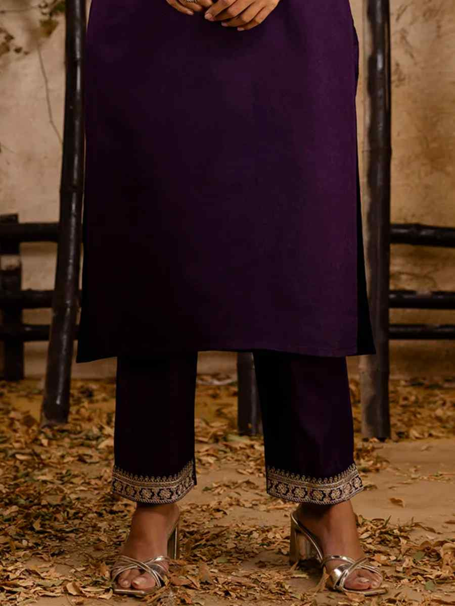 Purple Viscose Rayon Embroidered Festival Casual Ready Pant Salwar Kameez