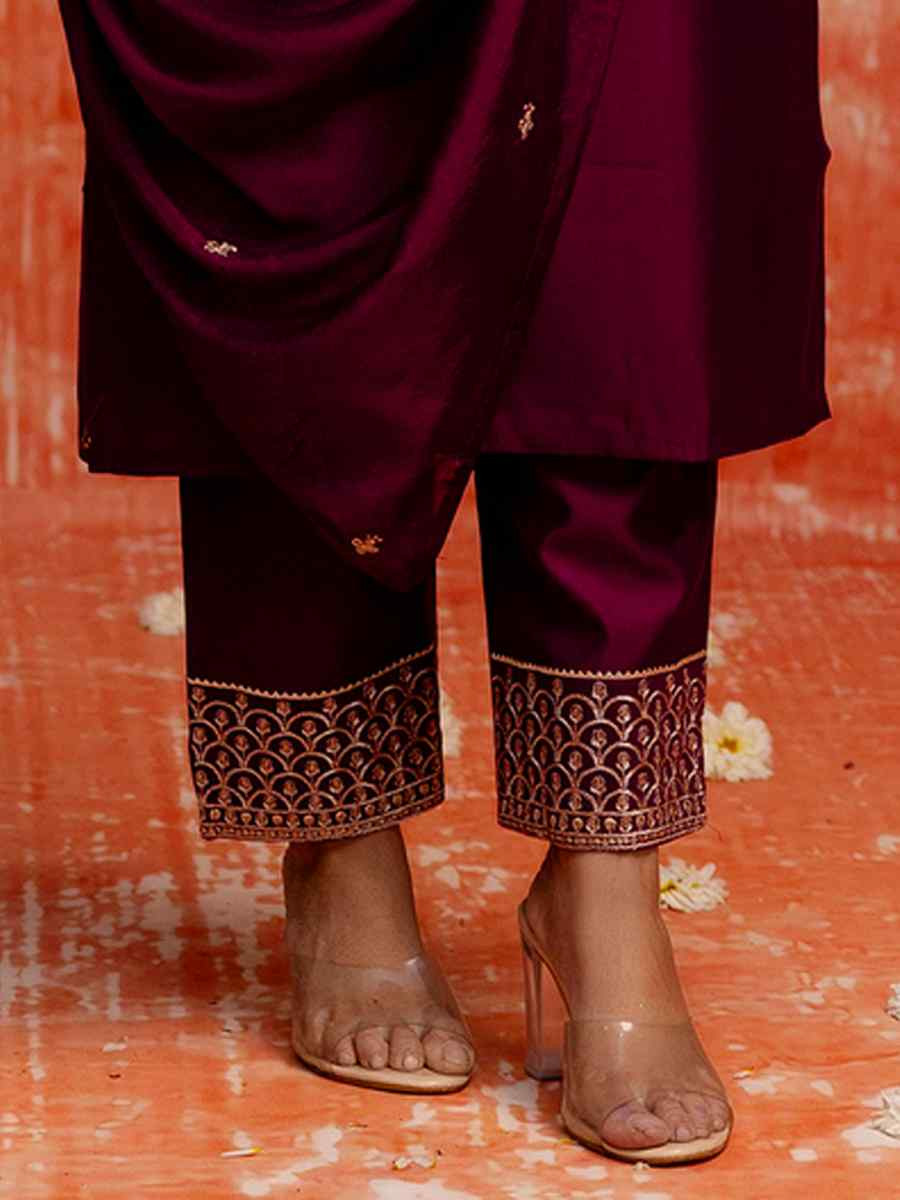 Purple Viscose Rayon Embroidered Party Wedding Ready Pant Salwar Kameez