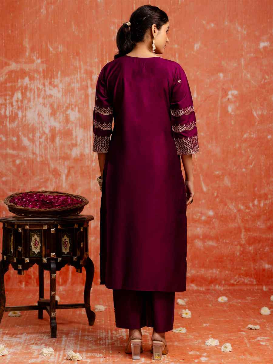 Purple Viscose Rayon Embroidered Party Wedding Ready Pant Salwar Kameez