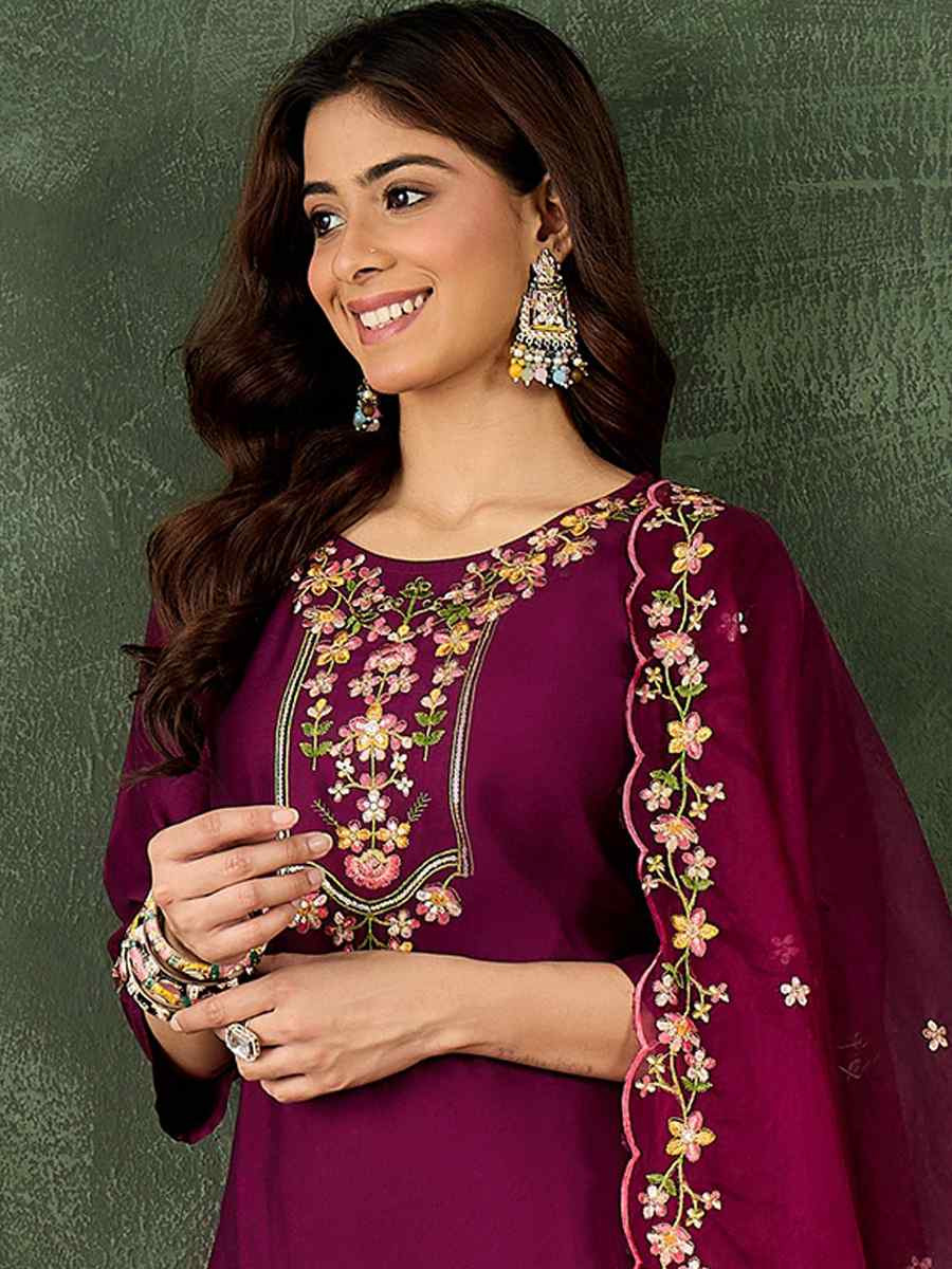 Purple Viscose Rayon Embroidery Party Wedding Festival Casual Ready Pant Salwar Kameez