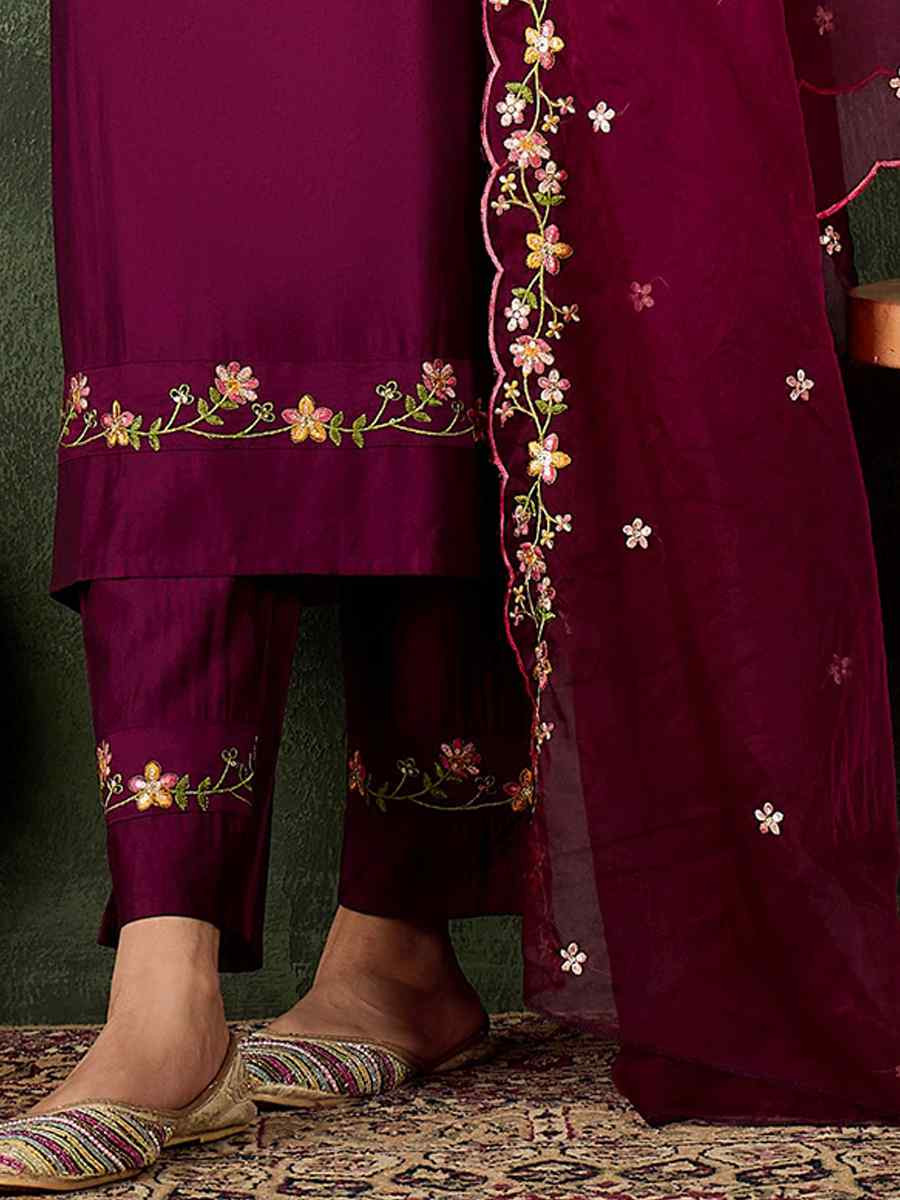 Purple Viscose Rayon Embroidery Party Wedding Festival Casual Ready Pant Salwar Kameez