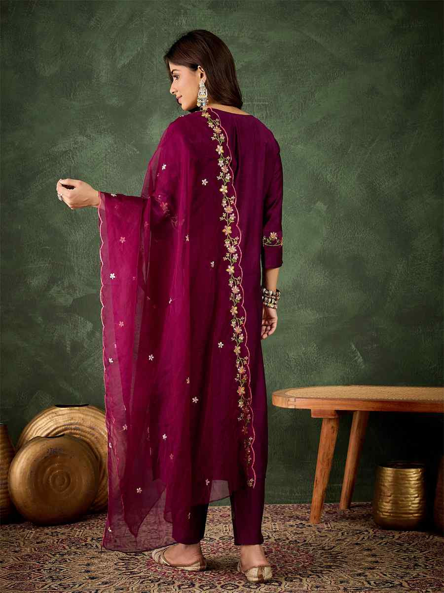 Purple Viscose Rayon Embroidery Party Wedding Festival Casual Ready Pant Salwar Kameez