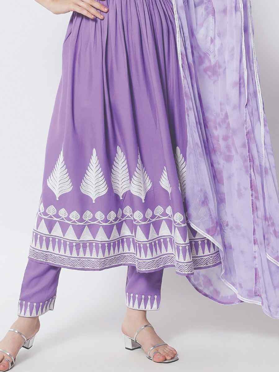 Purple Viscose Rayon Printed Festival Casual Ready Pant Salwar Kameez