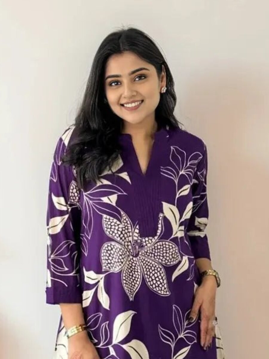 Purple Viscose Rayon Printed Wedding Party Festival Casual Palazzo Pant Salwar Kameez