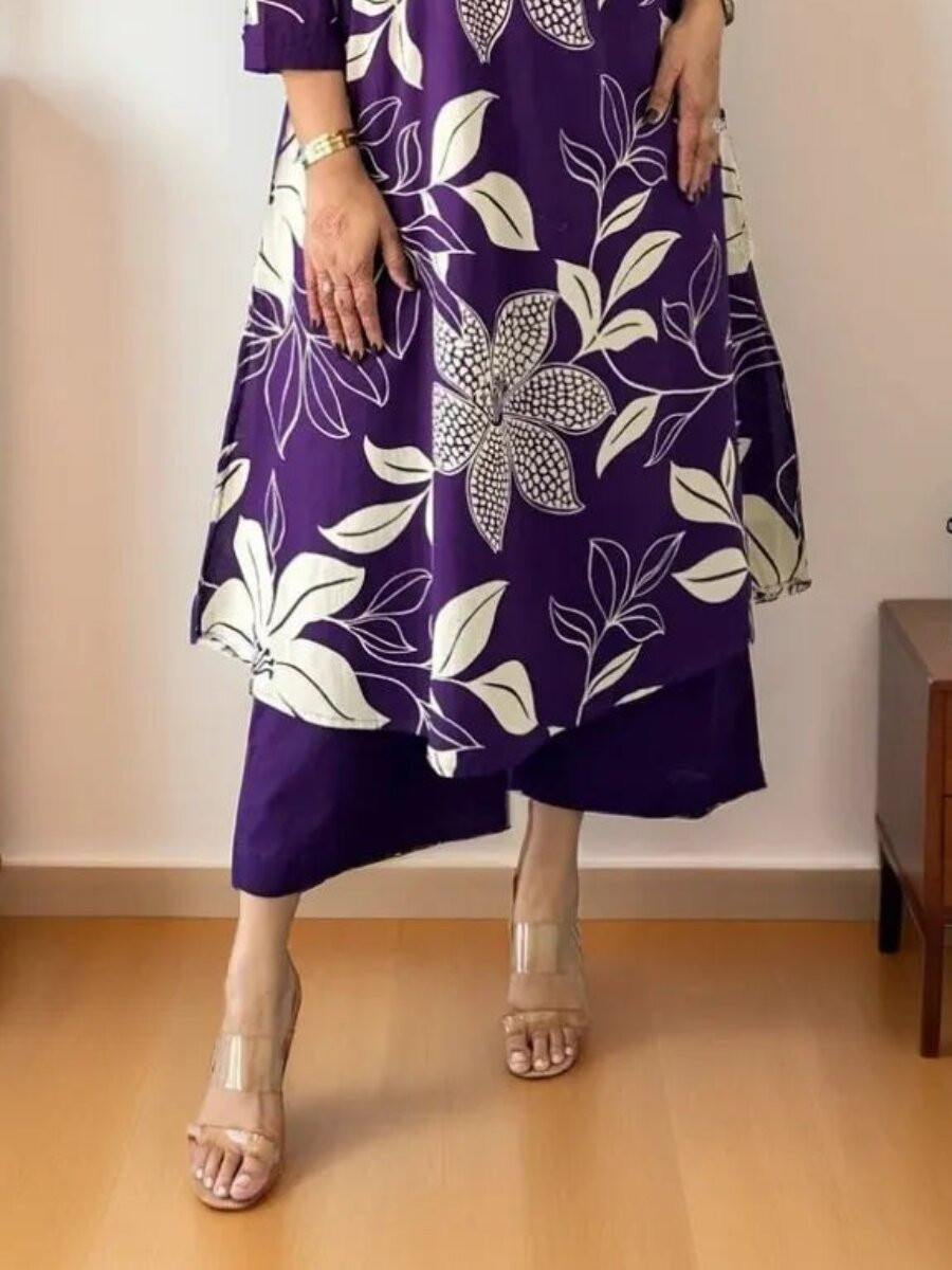 Purple Viscose Rayon Printed Wedding Party Festival Casual Palazzo Pant Salwar Kameez