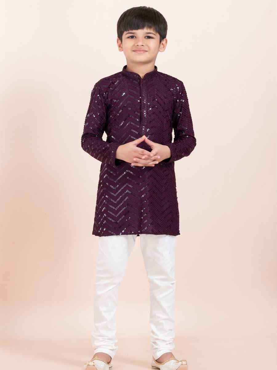 Purple Viscose RayonEmbroidered Festival Traditional Kurta Pyjama Boys Wear
