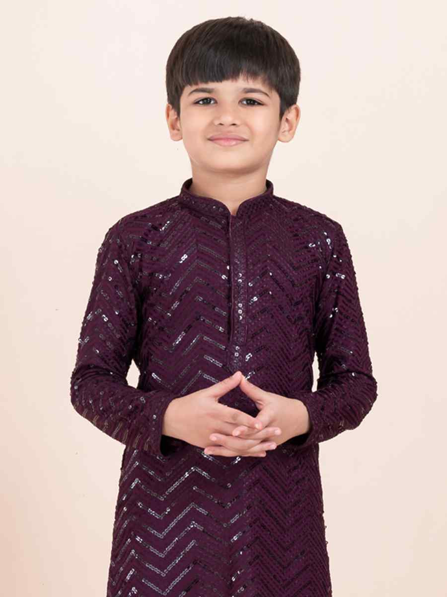 Purple Viscose RayonEmbroidered Festival Traditional Kurta Pyjama Boys Wear