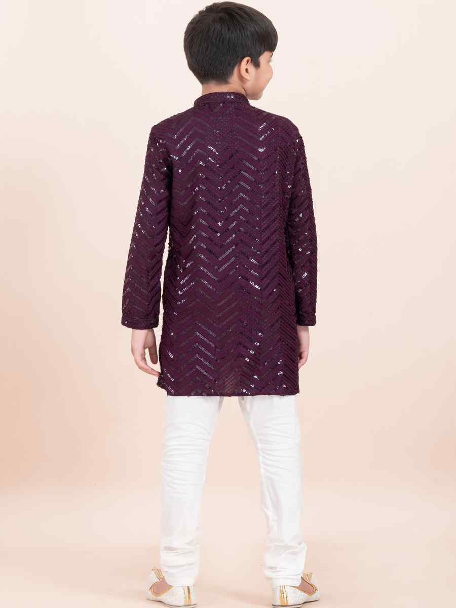 Purple Viscose RayonEmbroidered Festival Traditional Kurta Pyjama Boys Wear