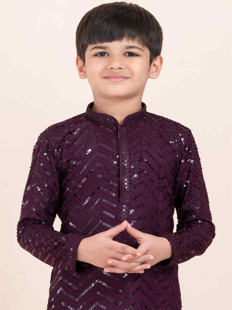 Purple Viscose RayonEmbroidered Festival Traditional Kurta Pyjama Boys Wear