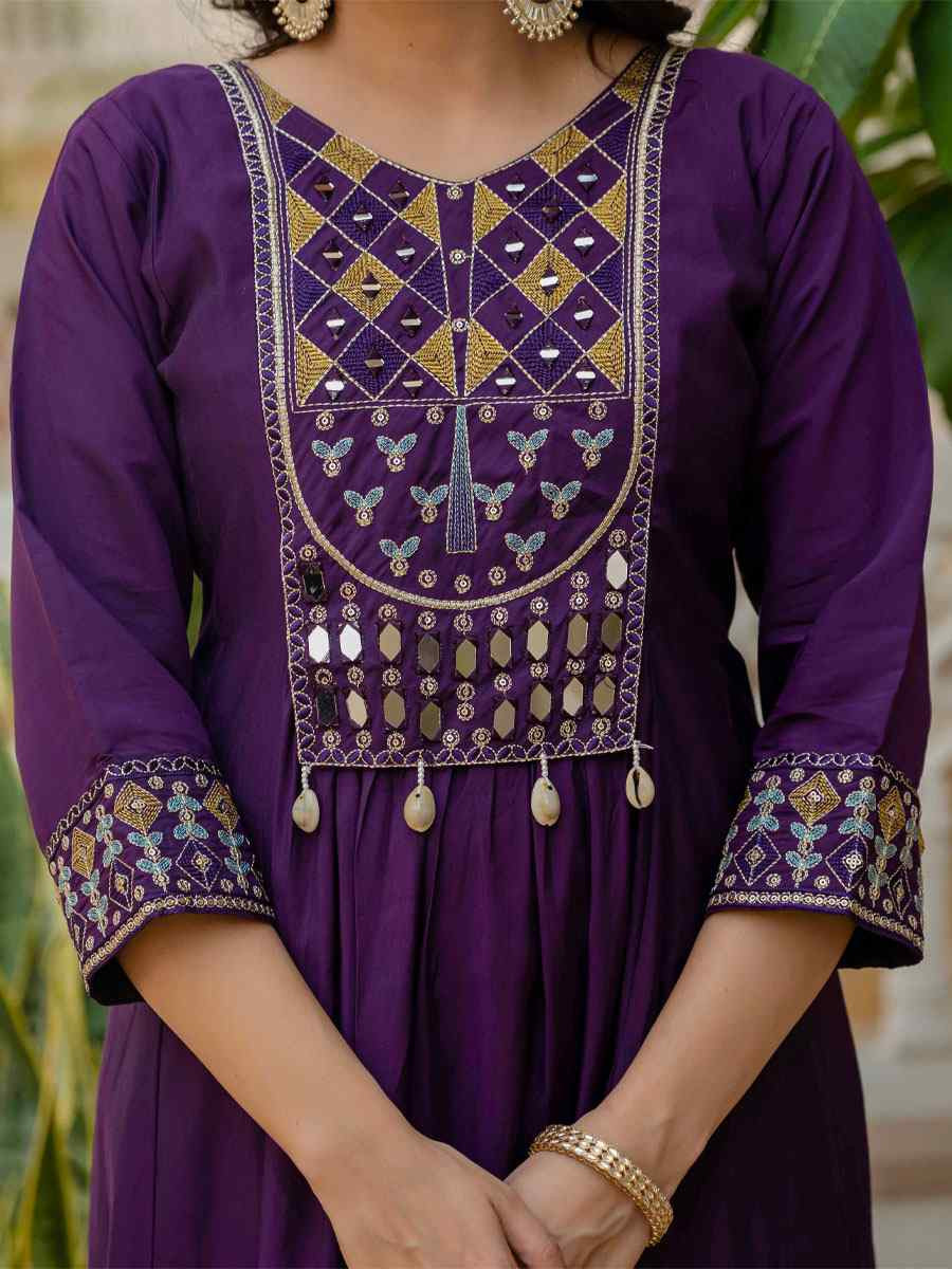Purple Viscose Roman Silk Embroidery Party Wedding Festival Casual Ready Anarkali Salwar Kameez