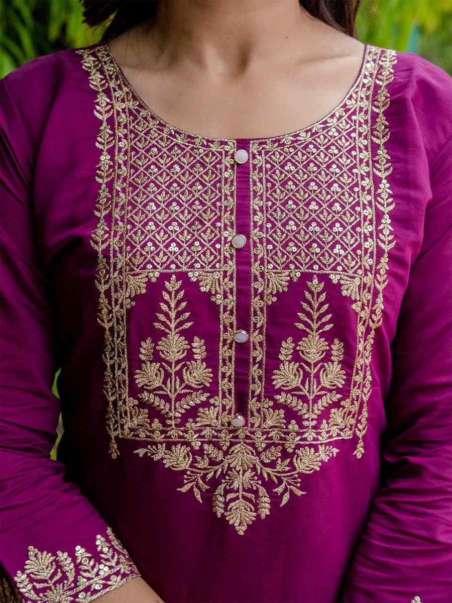 Purple Viscose Roman Silk Embroidery Party Wedding Festival Casual Ready Pant Salwar Kameez