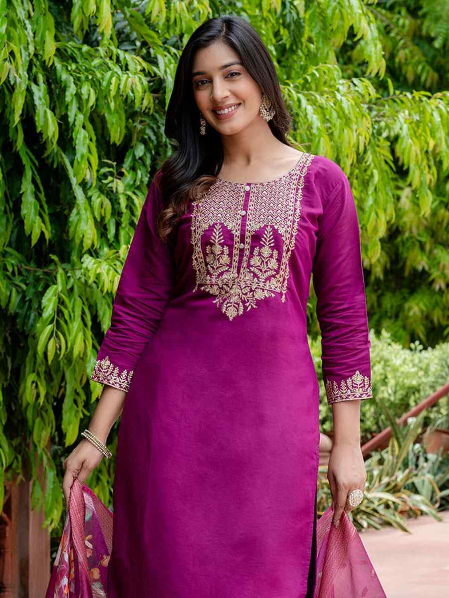 Purple Viscose Roman Silk Embroidery Party Wedding Festival Casual Ready Pant Salwar Kameez
