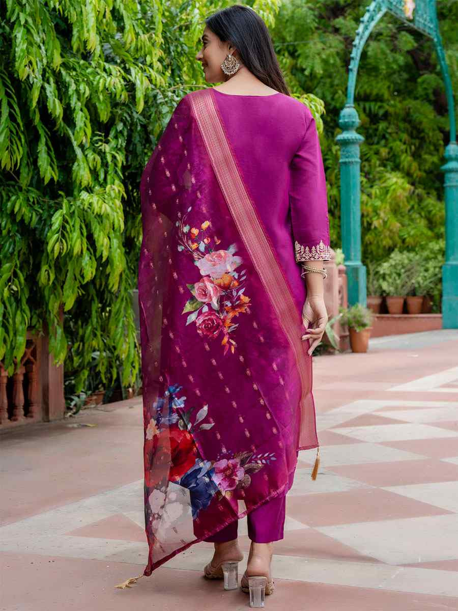 Purple Viscose Roman Silk Embroidery Party Wedding Festival Casual Ready Pant Salwar Kameez