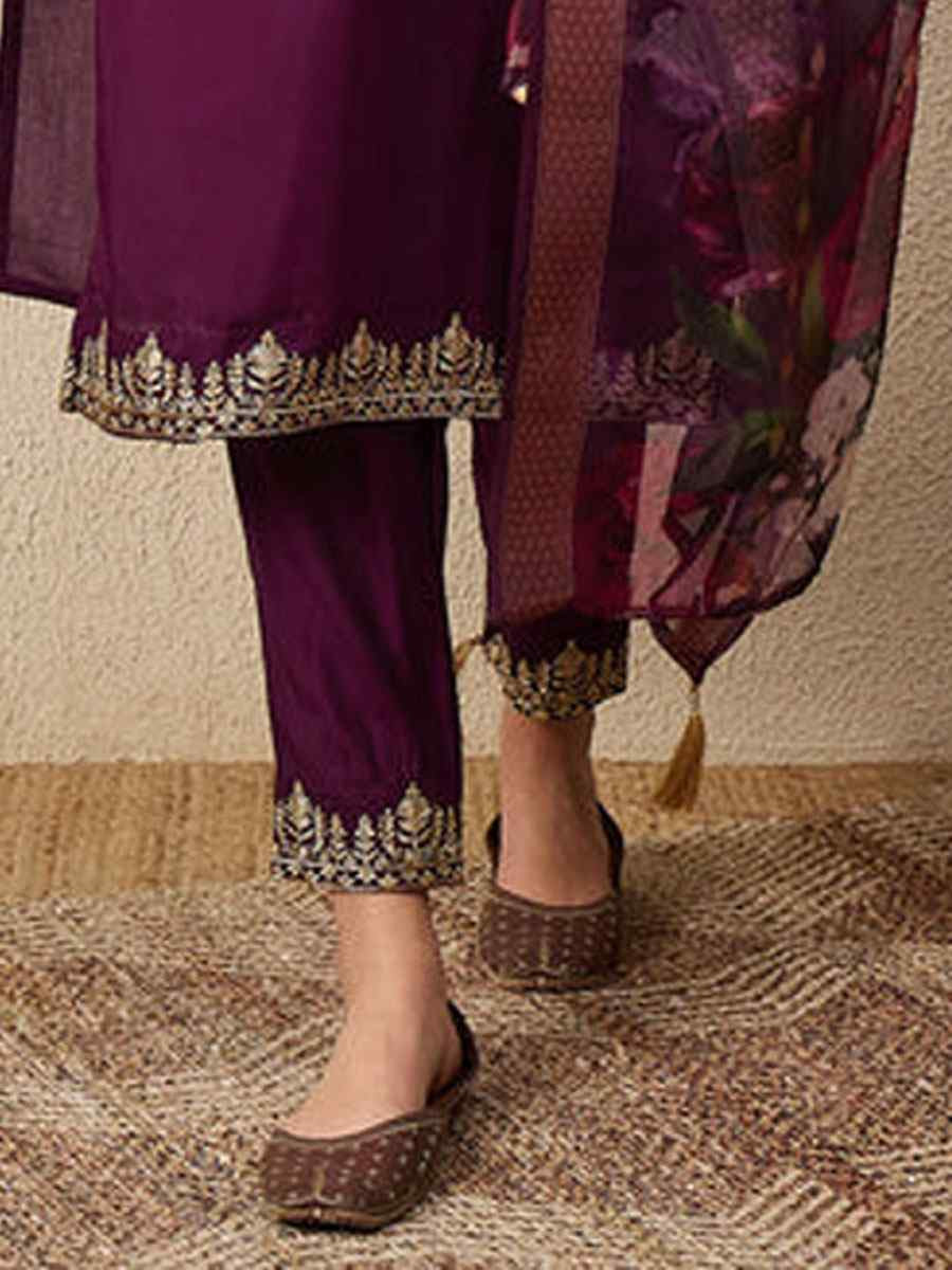 Purple Viscose Roman Silk Embroidery Party Wedding Festival Casual Ready Pant Salwar Kameez
