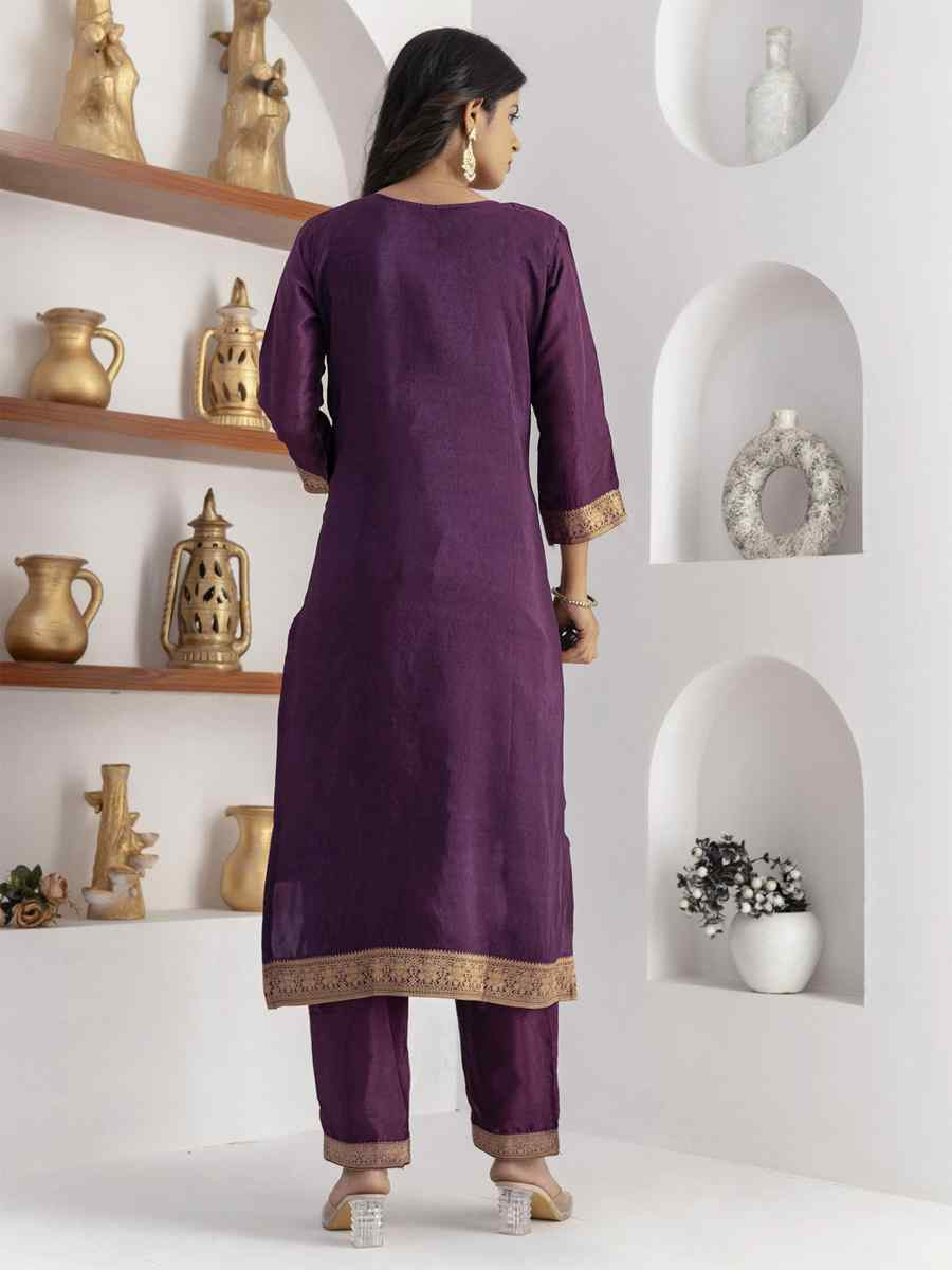 Purple Viscose Self Jacquard Embroidery Party Wedding Festival Casual Ready Pant Salwar Kameez
