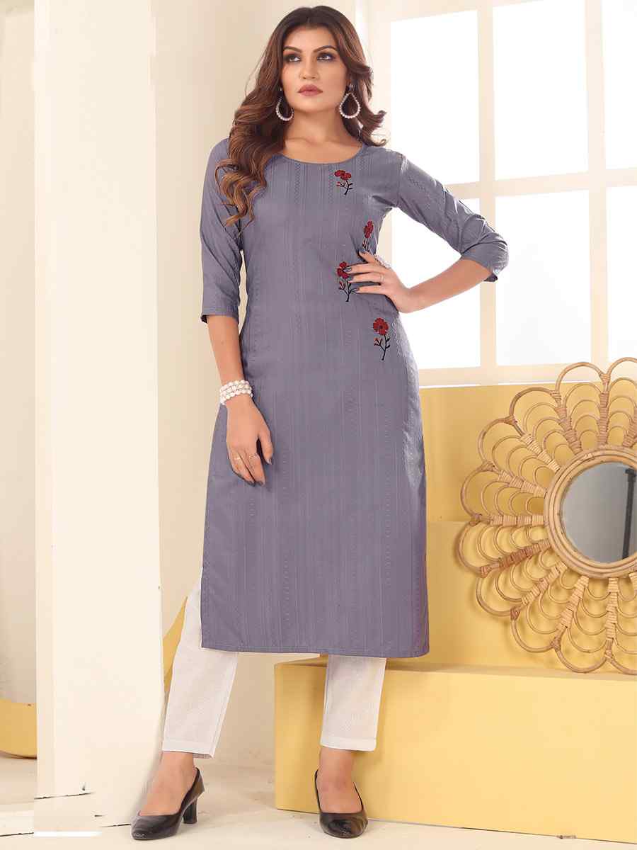 Purple Vision Silk Embroidered Festival Casual Kurti