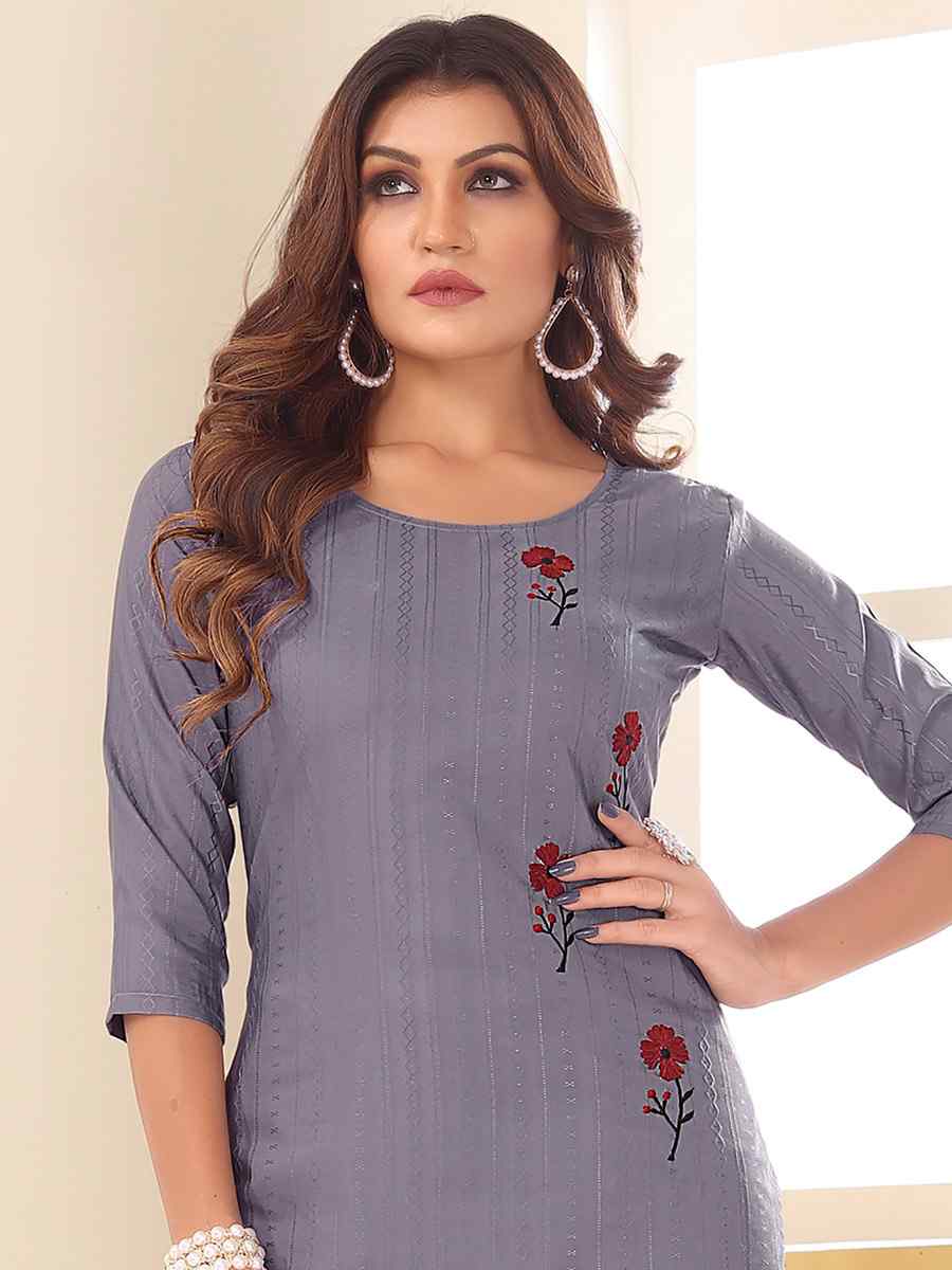 Purple Vision Silk Embroidered Festival Casual Kurti