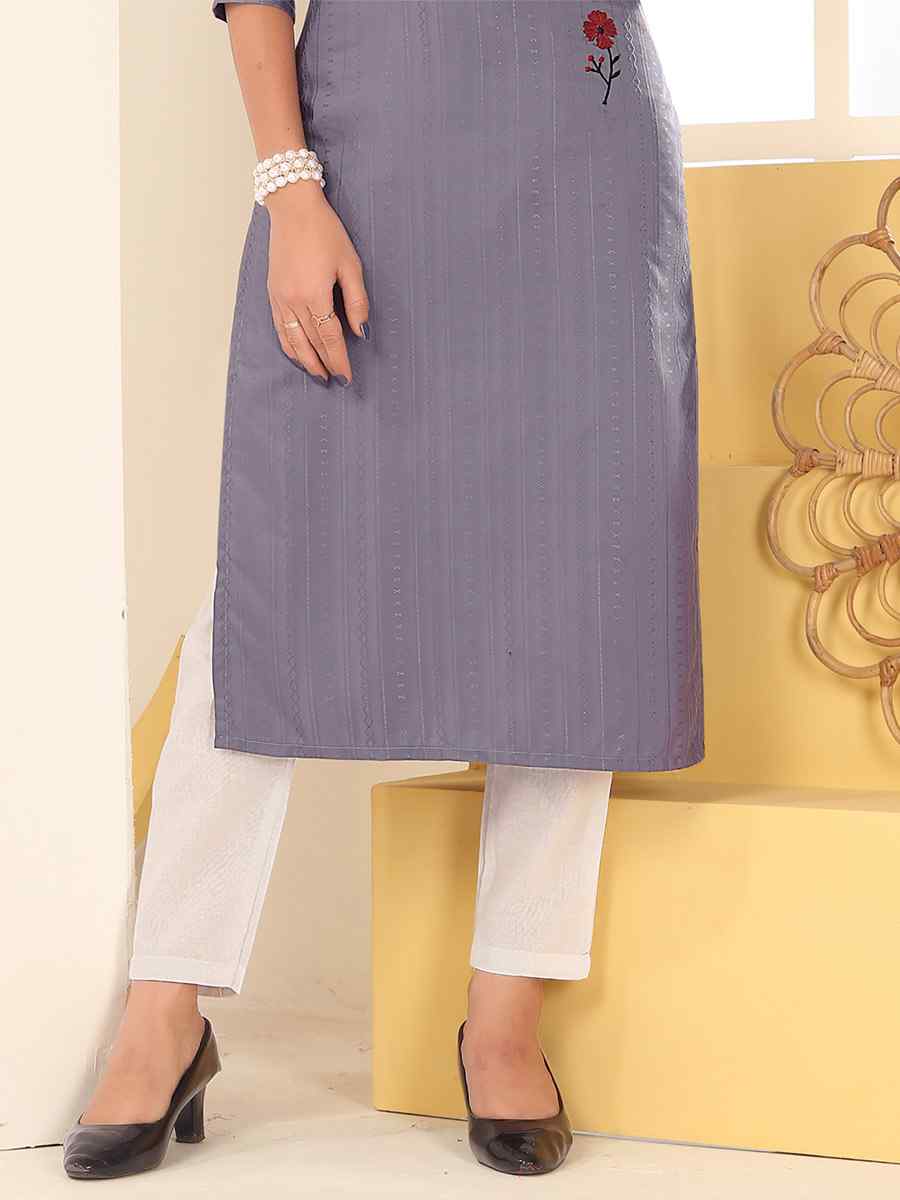 Purple Vision Silk Embroidered Festival Casual Kurti