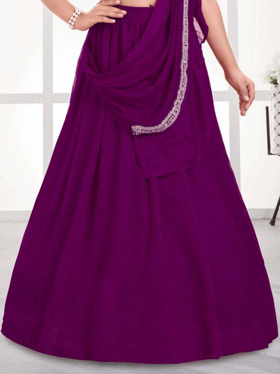 Purple Visitra Silk Embroidered Wedding Festival Party Lehengas Girls Wear