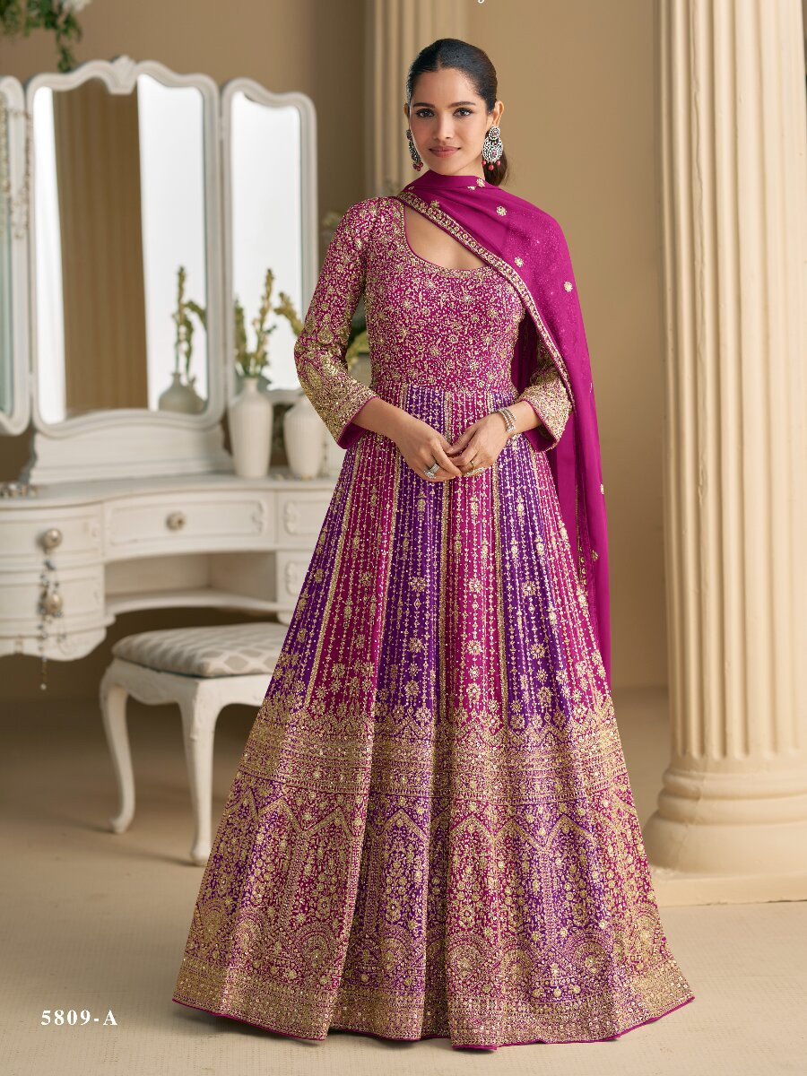 PurplePink Real Premium Georgette Embroidery Sequins Zari Wedding Party Festival Casual Ready Anarkali Salwar Kameez