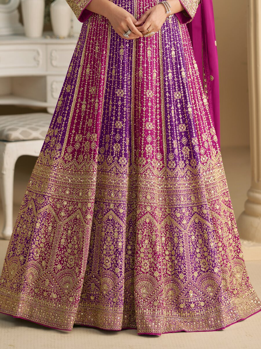 PurplePink Real Premium Georgette Embroidery Sequins Zari Wedding Party Festival Casual Ready Anarkali Salwar Kameez