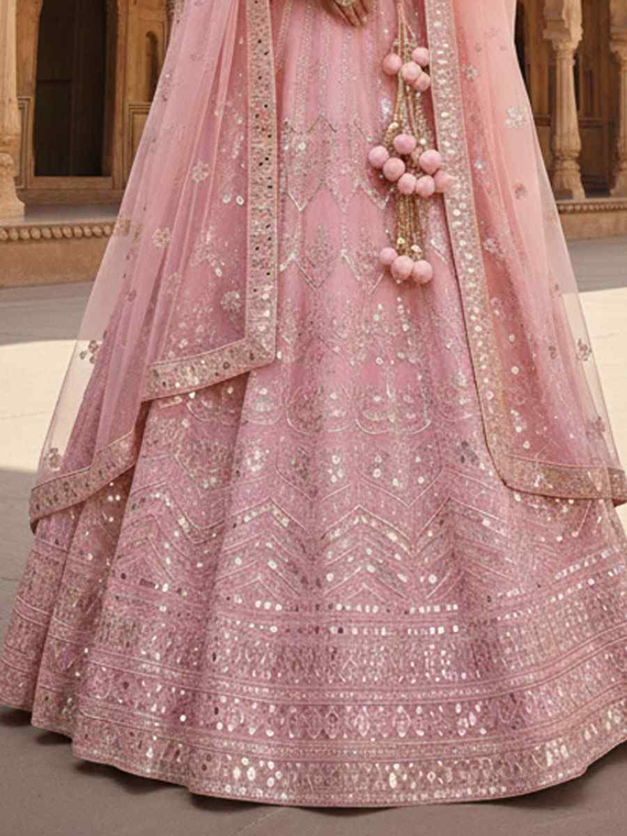 Pyaji Net Embroidered Bridal Wedding Reception Festival Heavy Border Lehenga Choli