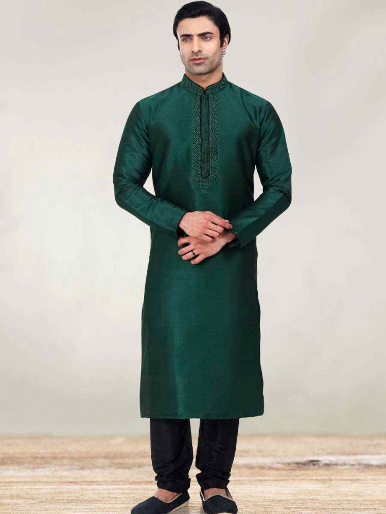 Rama Art Banarasi Silk Woven Festival Mehendi Kurta