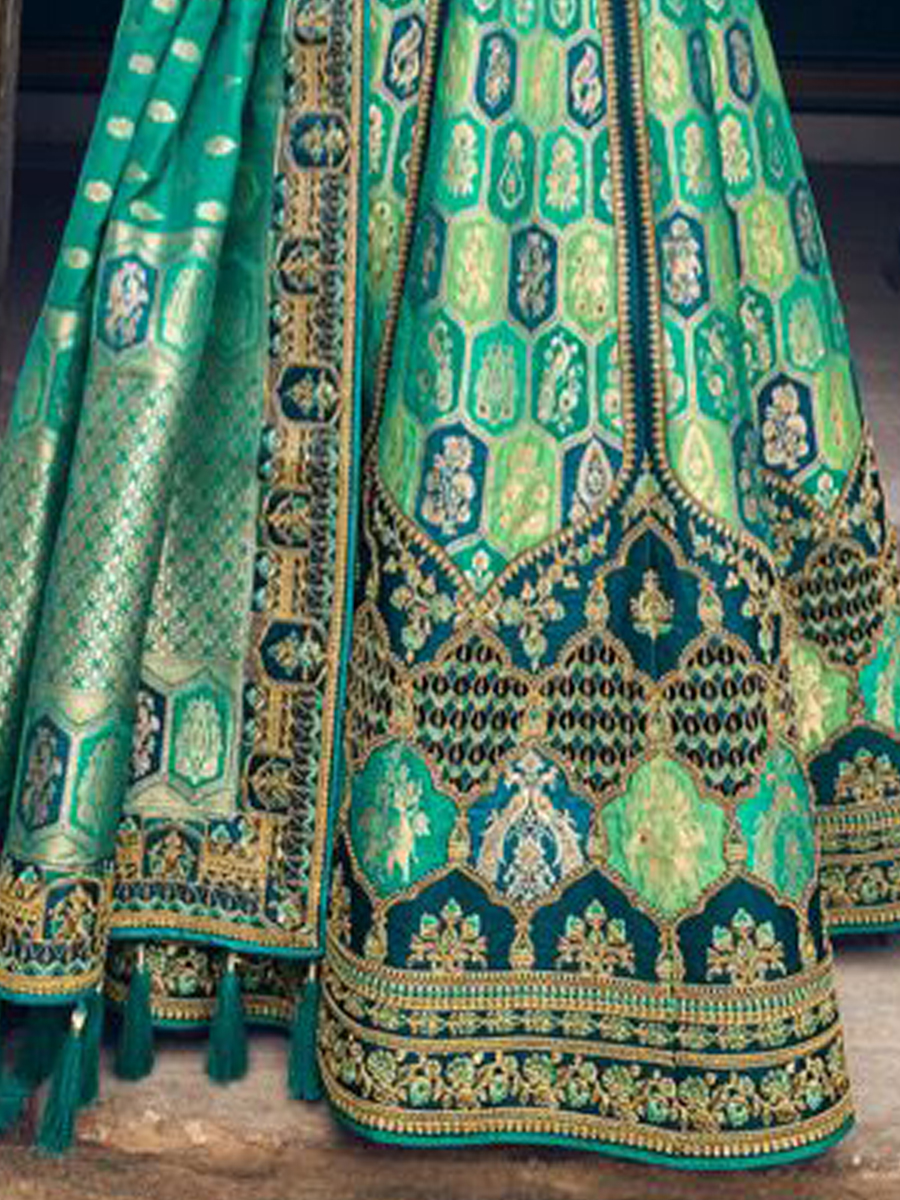 Rama Banarasi Silk Embroidered Festival Wedding Circular Lehenga Choli