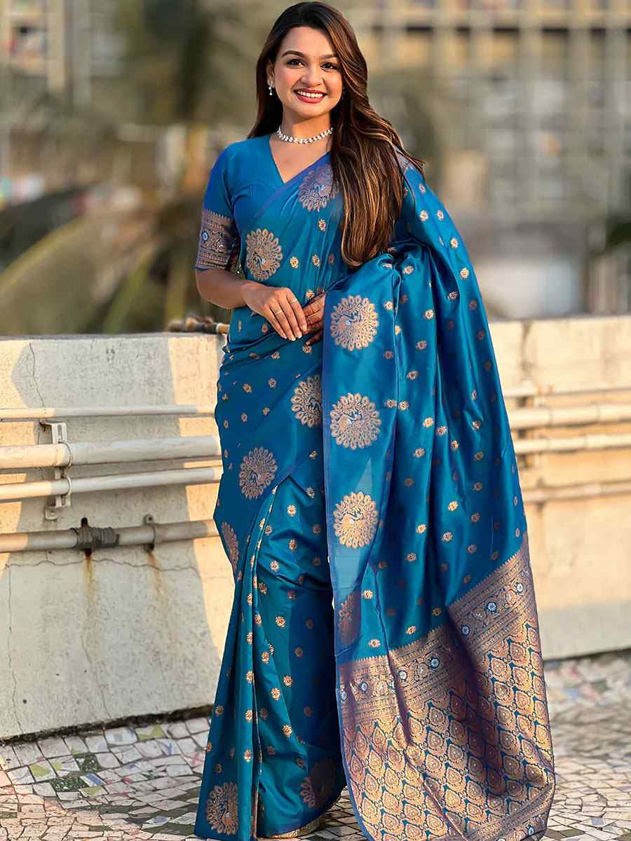 Rama Banarasi Silk Handwoven Festival Wedding Fancy Heavy Border Saree