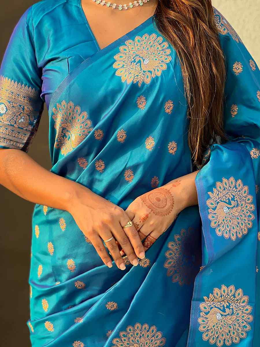 Rama Banarasi Silk Handwoven Festival Wedding Fancy Heavy Border Saree