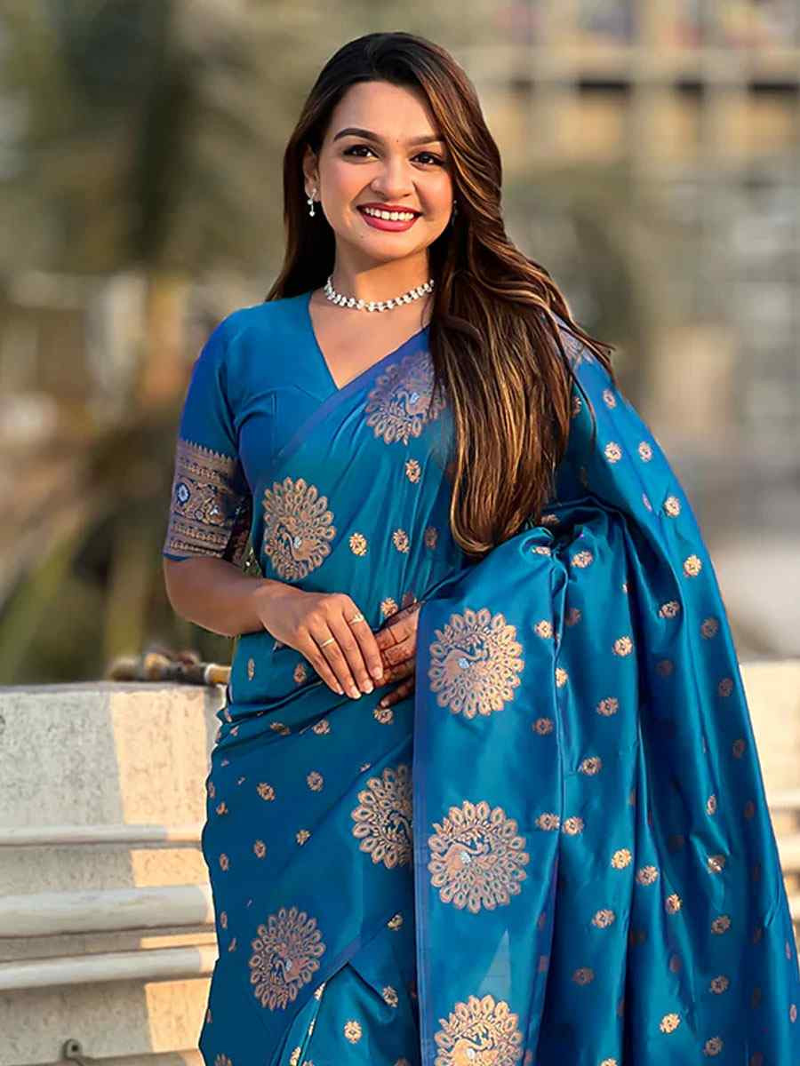 Rama Banarasi Silk Handwoven Festival Wedding Fancy Heavy Border Saree