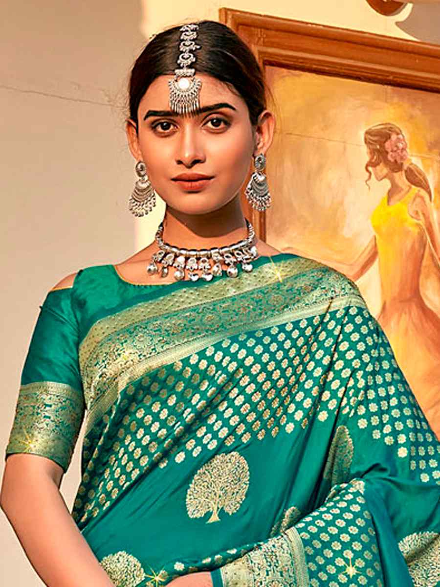 Rama Banarasi Silk Handwoven Festival Wedding Heavy Border Saree