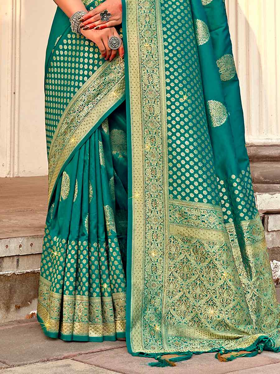 Rama Banarasi Silk Handwoven Festival Wedding Heavy Border Saree
