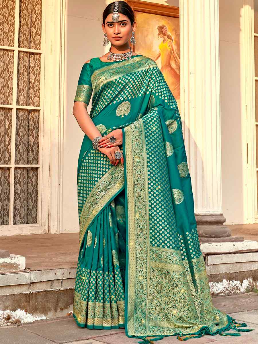 Rama Banarasi Silk Handwoven Festival Wedding Heavy Border Saree